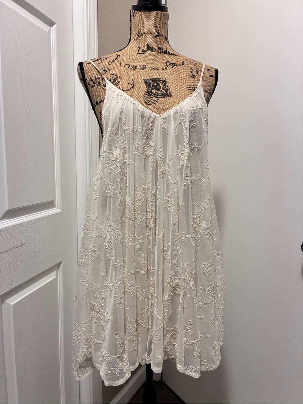 Zara Ivory Lace-Embroidered Mini Slip Dress